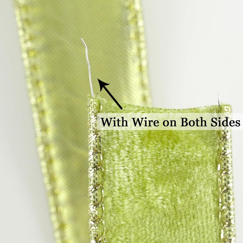 Meedee Moss Green and Gold Velvet Ribbon - 1 Inch Thin Velvet Wired - 25 Yards Spool - Two Tone - Christmas Tree, Gift Wrapping, Wreaths, Bows, Crafts - Image 4